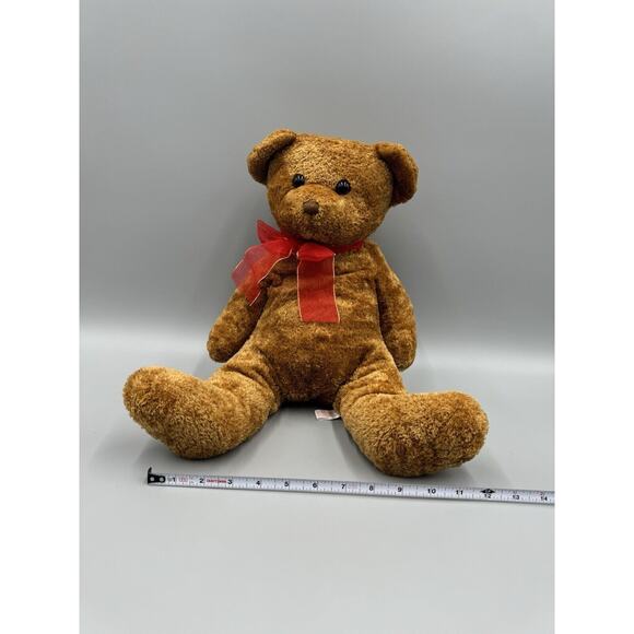 PBC International Brown Sitting Teddy Bear W/ Red Ribbon Bow Tie - Picture 4 of 8
